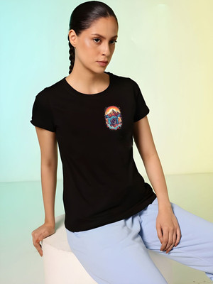 SZN Graphic Print Women Round Neck Black T-Shirt