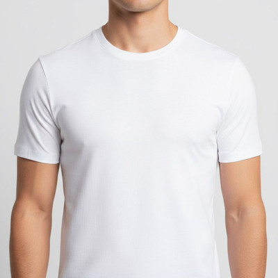 Tanushk Solid Men Round Neck White T-Shirt