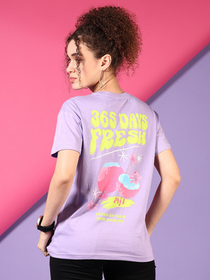 V-MART Printed Women Round Neck Purple T-Shirt