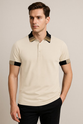 LEMMIK Solid Men Polo Neck Beige T-Shirt