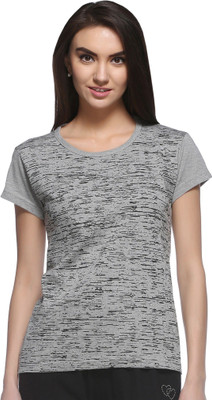 SHAUN Printed Women Round Neck Grey T-Shirt
