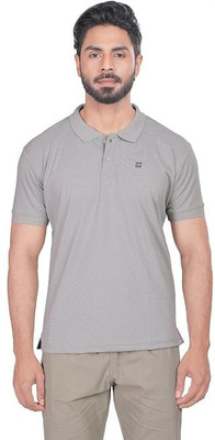 24 Street Solid Men Polo Neck Grey T-Shirt