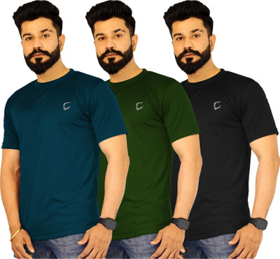 CRAVVEN Solid Men Round Neck Multicolor T-Shirt