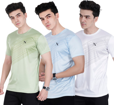 Cruister Solid Men Round Neck Light Green, Light Blue, White T-Shirt