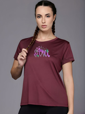 SZN Graphic Print Women Round Neck Maroon T-Shirt