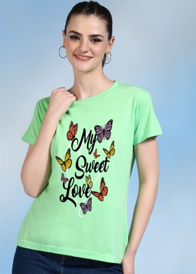 CHOZI Printed, Typography Women Round Neck Light Green T-Shirt