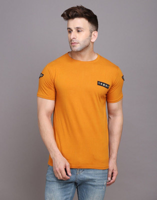 GEUM Printed Men Round Neck Gold T-Shirt