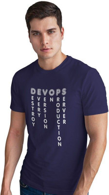 DUDEME Printed Men Round Neck Dark Blue T-Shirt