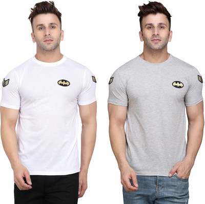 tfurnish Printed, Solid Men Round Neck Silver, White T-Shirt