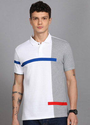 United Colors of Benetton Colorblock Men Polo Neck White, Grey T-Shirt