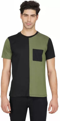clickwell Colorblock Men Round Neck Black, Dark Green T-Shirt