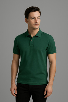 COTNKO Solid Men Polo Neck Dark Blue T-Shirt