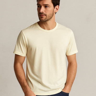Humburg Solid Men Round Neck White, Yellow T-Shirt