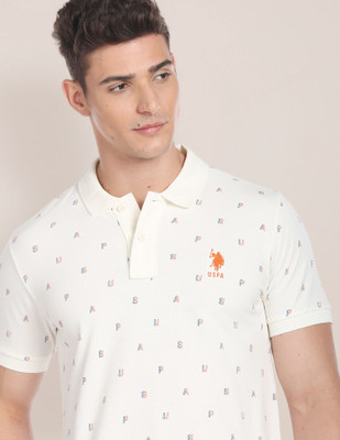 U.S. POLO ASSN. Printed Men Polo Neck White T-Shirt