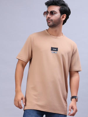 V-MART Printed Men Round Neck Beige T-Shirt