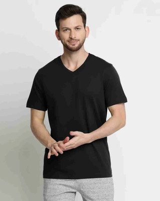 Trendtee Solid Men V Neck Beige T-Shirt