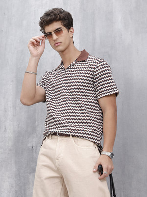 WROGN Printed Men Polo Neck Brown T-Shirt