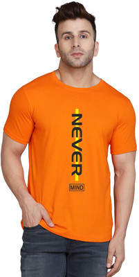 SLOWLORIS Printed Men Round Neck Orange T-Shirt