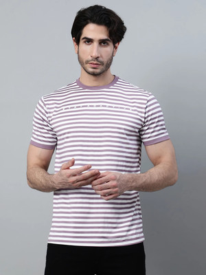 CANTABIL Striped Men Round Neck Purple T-Shirt
