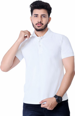 KASHIRA Solid Men Polo Neck White T-Shirt