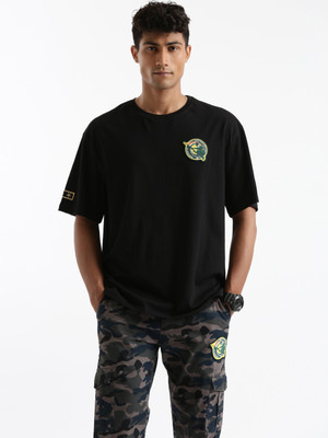 WROGN Typography Men Round Neck Black T-Shirt