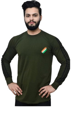 shri radhe Solid Men Round Neck Green T-Shirt