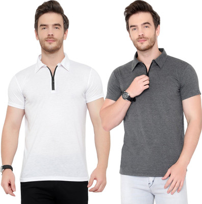 JB Jagoboy Solid Men Polo Neck White, Grey T-Shirt