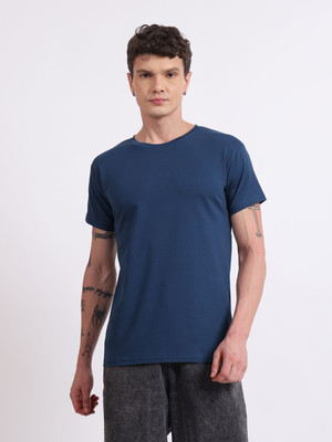 Epivu Solid Men Round Neck Blue T-Shirt
