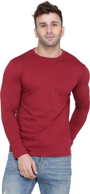Kroptee Solid Men Round Neck Maroon T-Shirt