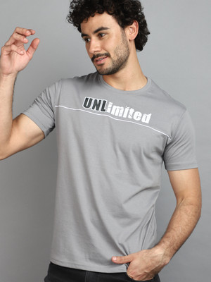 V-MART Printed Men Round Neck Grey T-Shirt