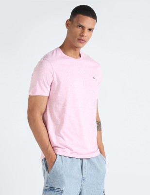 TOMMY HILFIGER Solid Men Crew Neck Pink T-Shirt