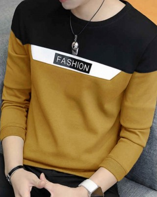 Clothing Realm Printed Men Round Neck Yellow T-Shirt