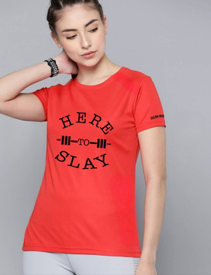 SPOWEARY Typography Women Round Neck Red T-Shirt
