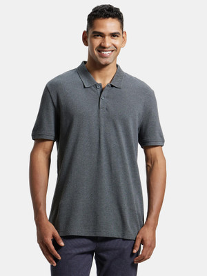 JOCKEY Solid Men Polo Neck Grey T-Shirt