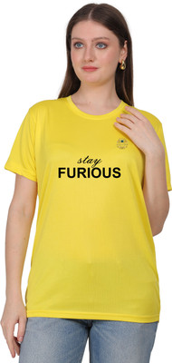 SOLBLOOMS Graphic Print Women Round Neck Yellow T-Shirt