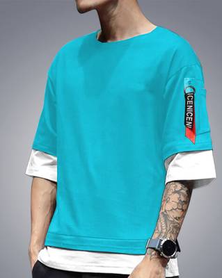 HELMONT Solid Men Round Neck Light Blue T Shirt Price History