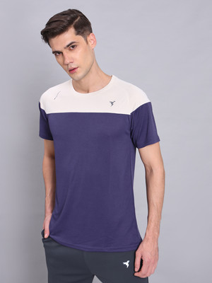 TECHNOSPORT Colorblock Men Round Neck Blue T-Shirt