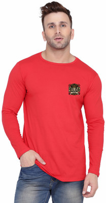 GEUM Solid Men Round Neck Red T-Shirt