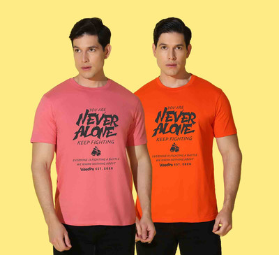 WOOSTRO Typography Men Round Neck Pink, Orange T-Shirt