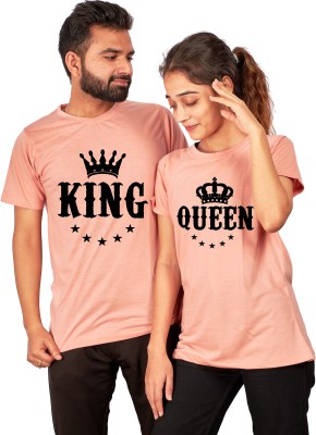 TAHIV Printed Couple Round Neck Pink T-Shirt