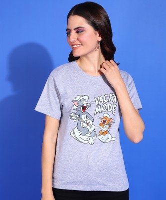 TOM AND JERRY by DreamBe Printed, Typography Women Round Neck Grey T-Shirt