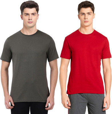 JOCKEY Solid Men Round Neck Dark Green, Red T-Shirt