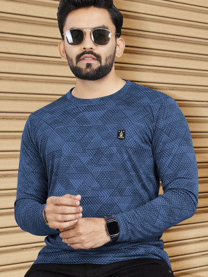 VeBNoR Abstract Men Round Neck Blue T-Shirt