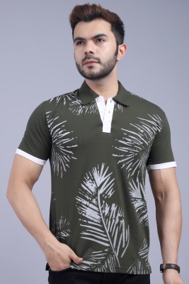 SCUBA Printed Men Polo Neck Dark Green T-Shirt