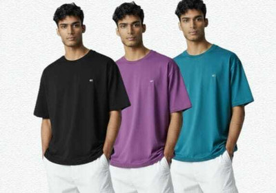 ALPIN STYLE Solid Men Round Neck Black, Blue, Purple T-Shirt