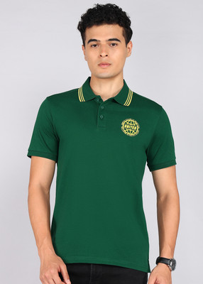 United Colors of Benetton Solid Men Polo Neck Green T-Shirt