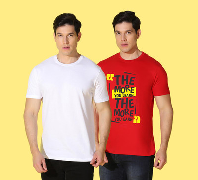 WOOSTRO Printed, Solid Men Round Neck White, Red T-Shirt