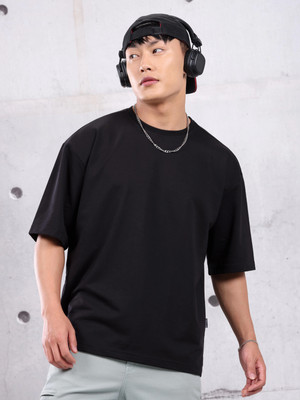 MIT Bharat Solid Men Round Neck Black T-Shirt