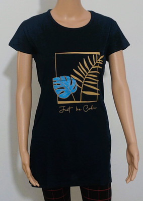 Shree Ratan Printed Women Round Neck Dark Blue T-Shirt