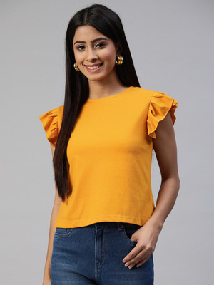 PROVOGUE Women Solid Round Neck Pure Cotton White T-Shirt For Rs. 199 @ 80 %